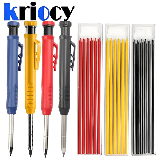 Lápiz de Carpintero Sólido con Minas de Repuesto y Sacapuntas Integrado – Marcador Mecánico para Agujeros Profundos