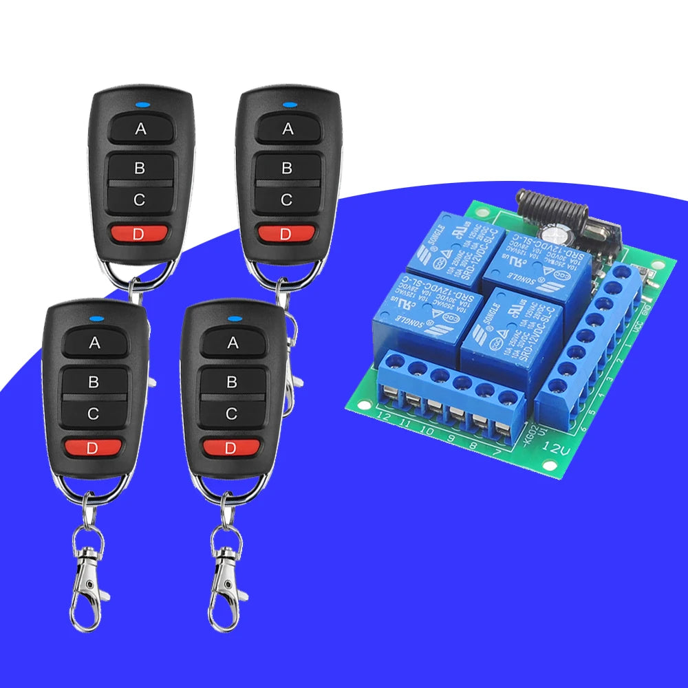 Control Remoto Inalámbrico Universal RF433MHz 12V – Módulo Receptor 4CH
