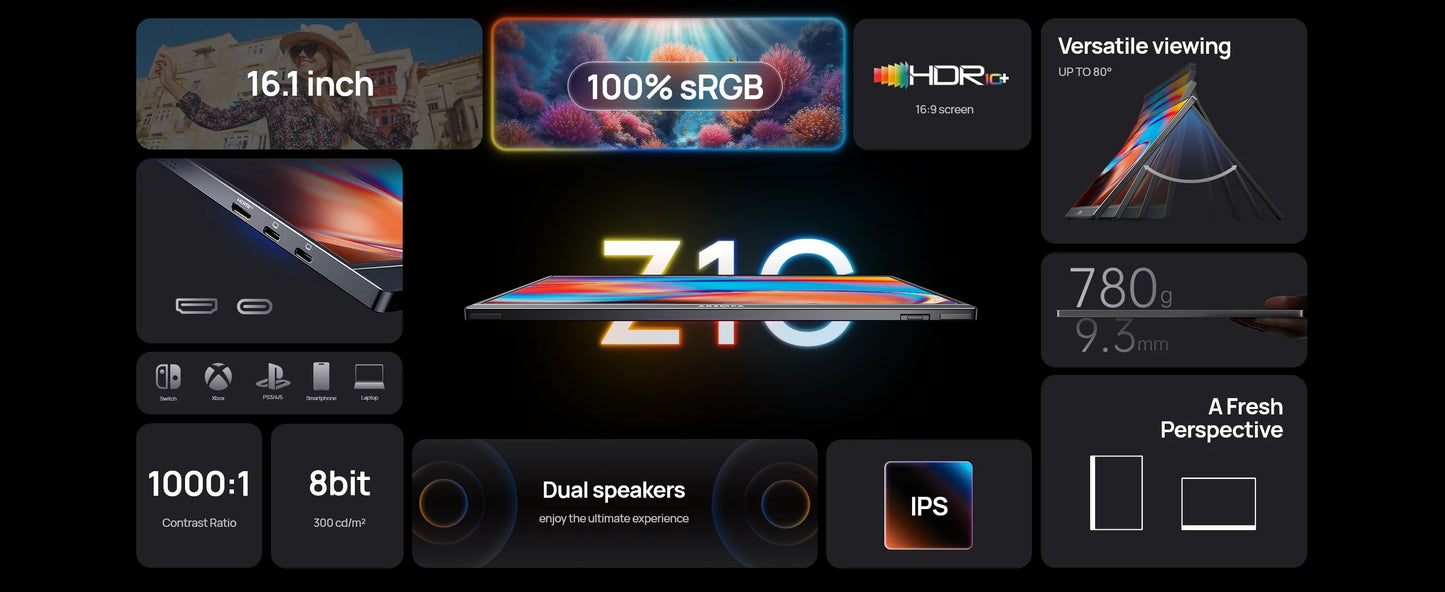 ARZOPA Z1C 16.1" 100% sRGB Portable Monitor FHD 1080P IPS – Monitor Externo para Mac, PC, Xbox, PS5, Switch