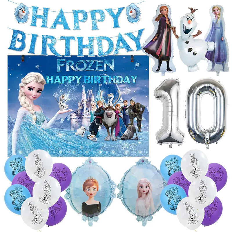 Decoración de Cumpleaños Disney Frozen – Mantel, Globos y Vajilla Azul para Fiesta Infantil