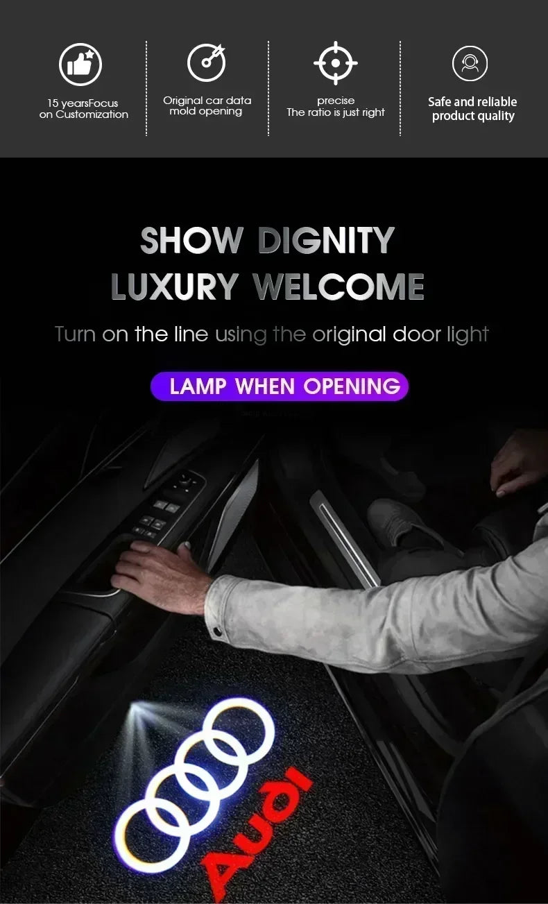 Luces LED Proyector para Puerta Audi — 2/4 Pcs, Logo HD para A3, A4, A5, A6, Q5 y Más