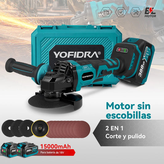 Amoladora Eléctrica 2 en 1 YOFIDRA 125mm – Brushless, 3 Velocidades para Madera y Metal