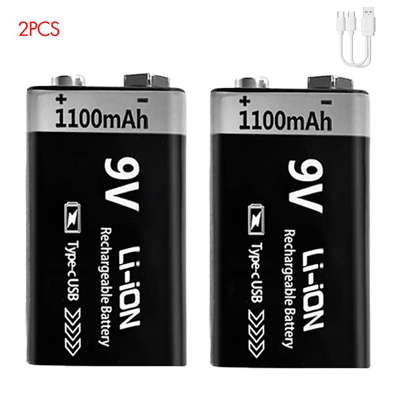 Batería Recargable Kuugro 9V 1100mAh USB Type-C – Li-ion para RC, Multímetro y Juguetes