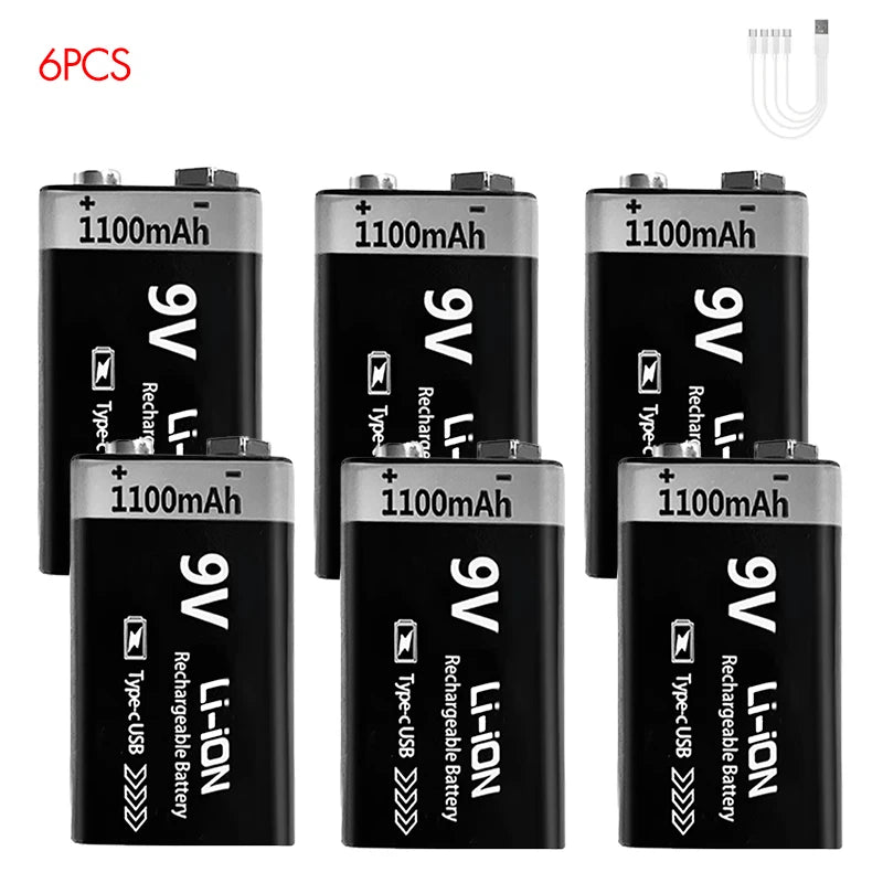 Batería Recargable Kuugro 9V 1100mAh USB Type-C – Li-ion para RC, Multímetro y Juguetes