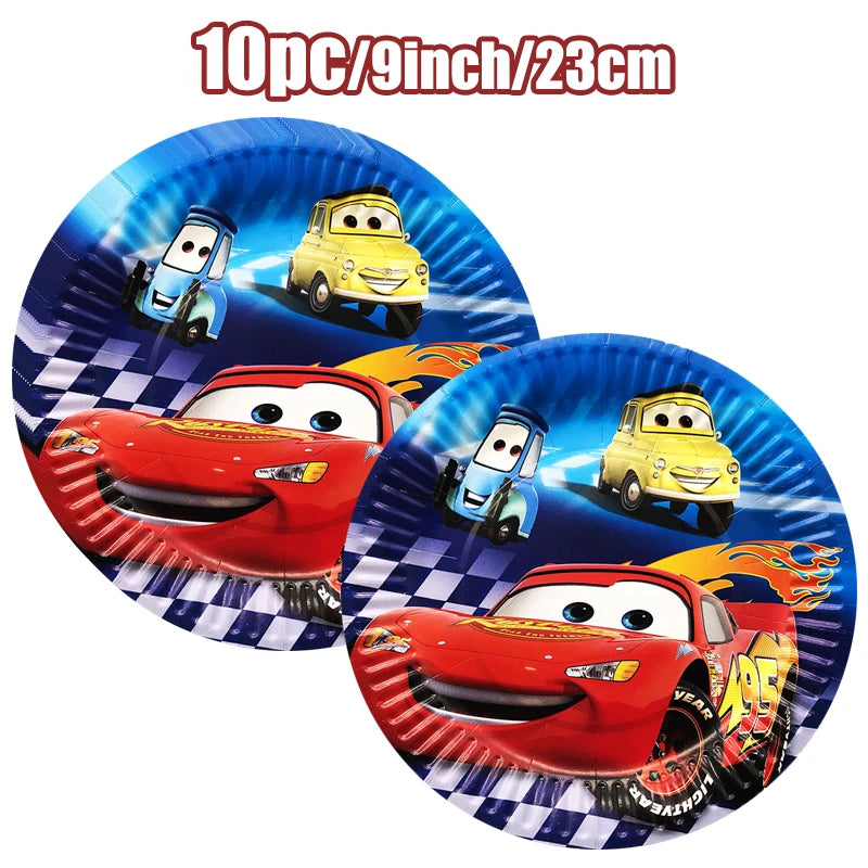 Decoración de Cumpleaños Disney Cars – Rayo McQueen | Platos, Vasos, Servilletas y Globos para Fiesta Infantil