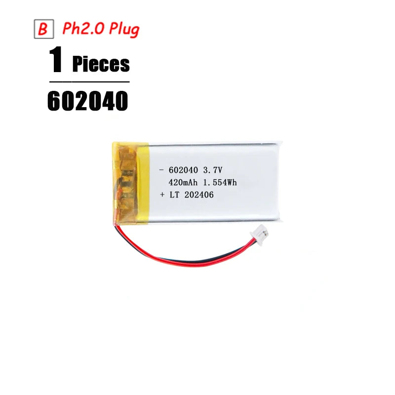 Batería LiPo 3.7V Recargable PH2.0 Plug – Compatible con PS4, GPS, Altavoces y MP3