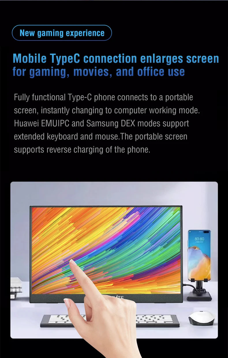 Monitor Portátil Anmite 16" 1200P HDR — Táctil y No Táctil para PC, Consolas y Móviles