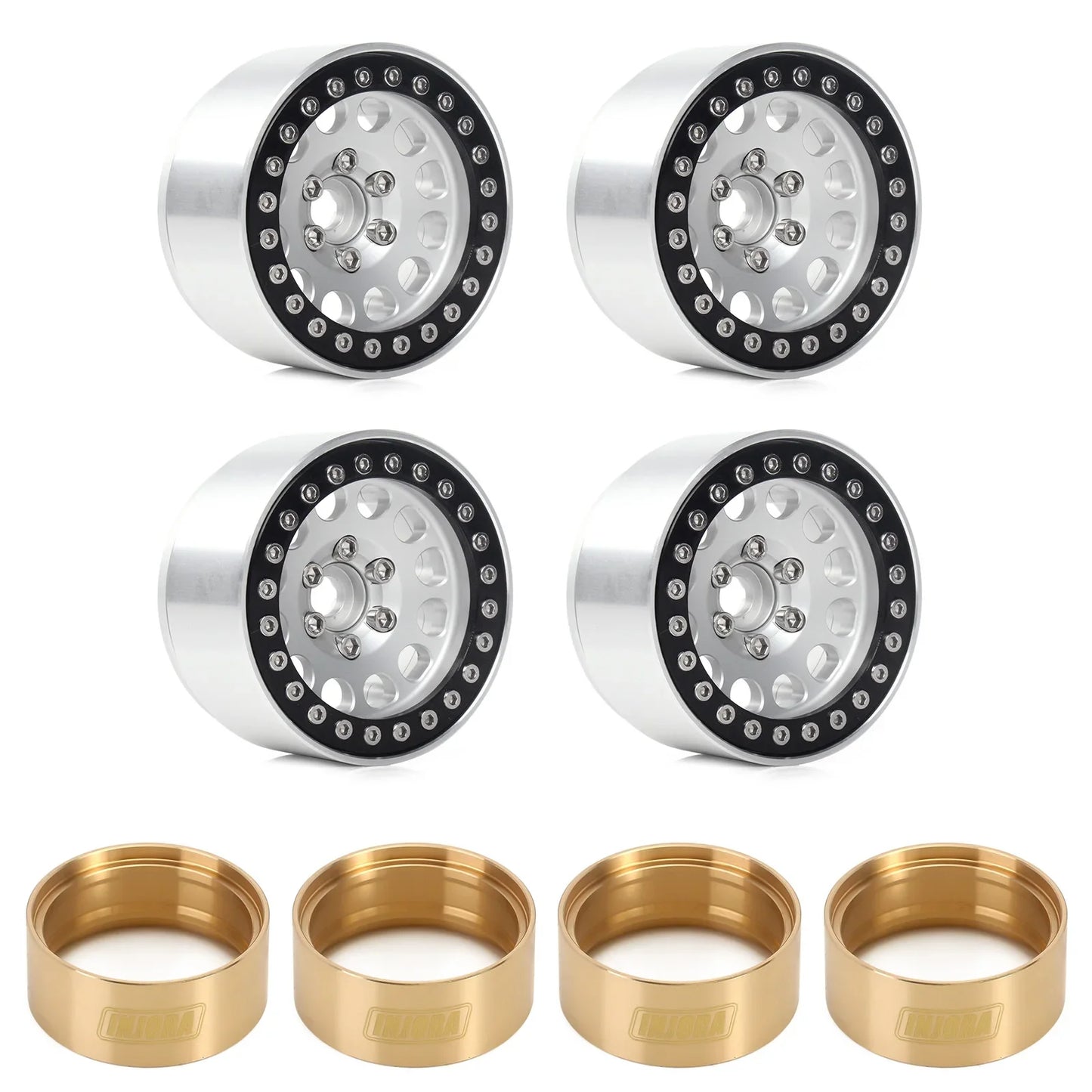INJORA 1.9" Llantas Beadlock CNC Aluminio para RC Crawler 1/10 SCX10 TRX4 Gen8 (4 Piezas)