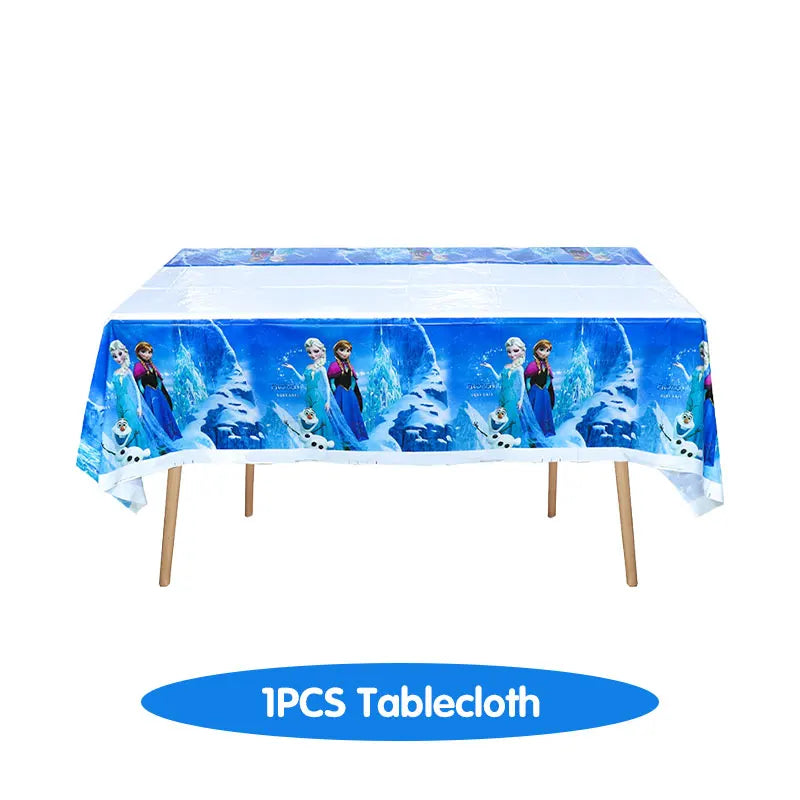 Decoración de Cumpleaños Disney Frozen – Mantel, Globos y Vajilla Azul para Fiesta Infantil
