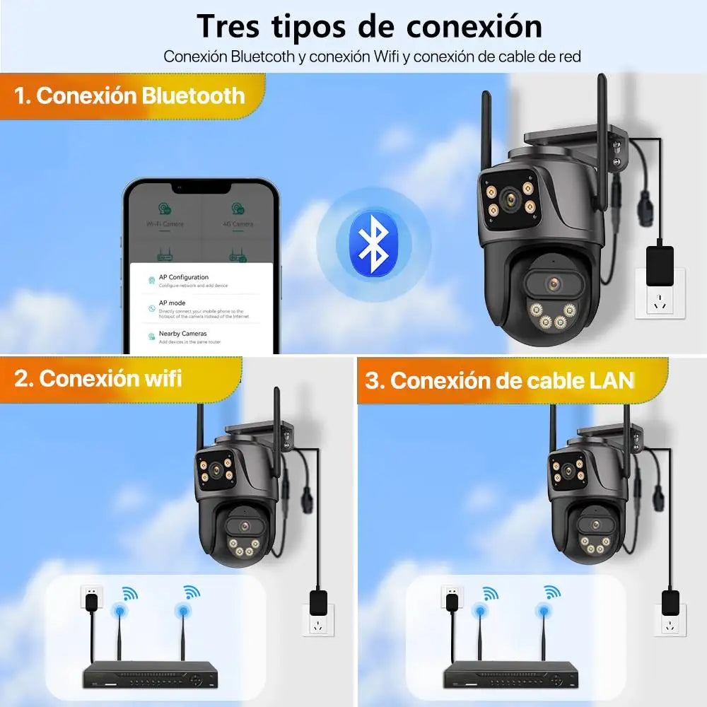 Cámara IP PTZ 4K 8MP WiFi con Doble Lente y Pantalla Dual — Seguridad Exterior HD