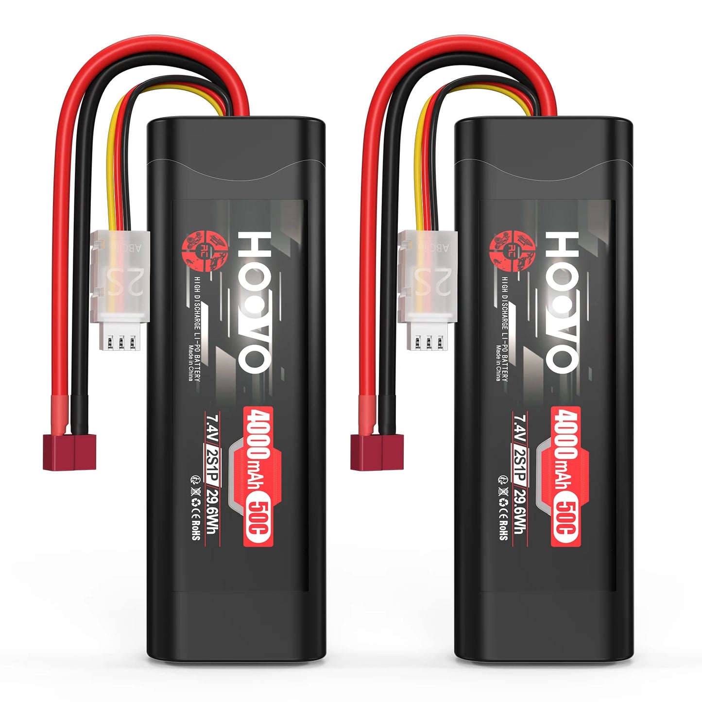 HOOVO 2S 7.4V 4000mAh 50C LiPo Battery con T Plug – Batería RC para Coche, Barco y Drone (2 Piezas)