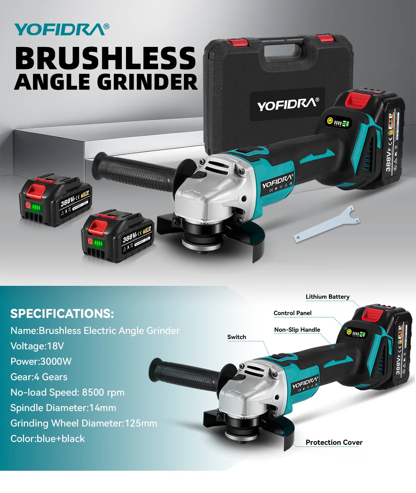 Amoladora Angular Eléctrica Inalámbrica YOFIDRA 3000W – Corte, Pulido y Lijado