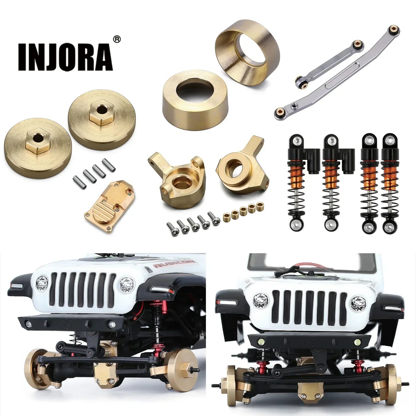 INJORA Piezas de Actualización RC Crawler – Counterweight, Steering Knuckles y Shock Cover para Axial SCX24