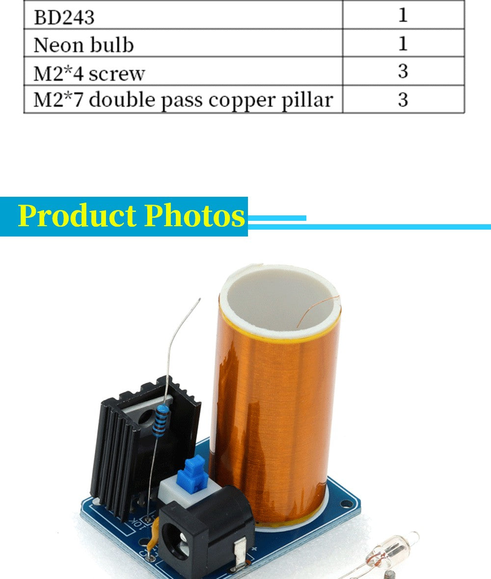 Mini Bobina de Tesla BD243 DIY — Kit Electrónico Educativo y Decorativo