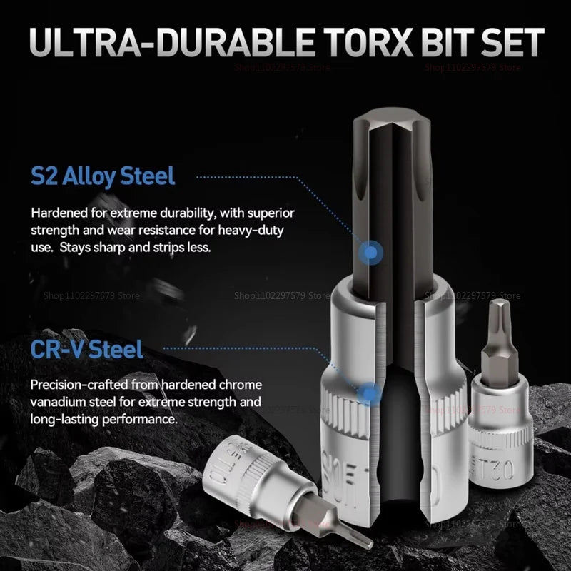 Juego de Puntas Torx de 34 Piezas – Macho y Hembra con Llaves de Torque para Taller y Reparación Automotriz