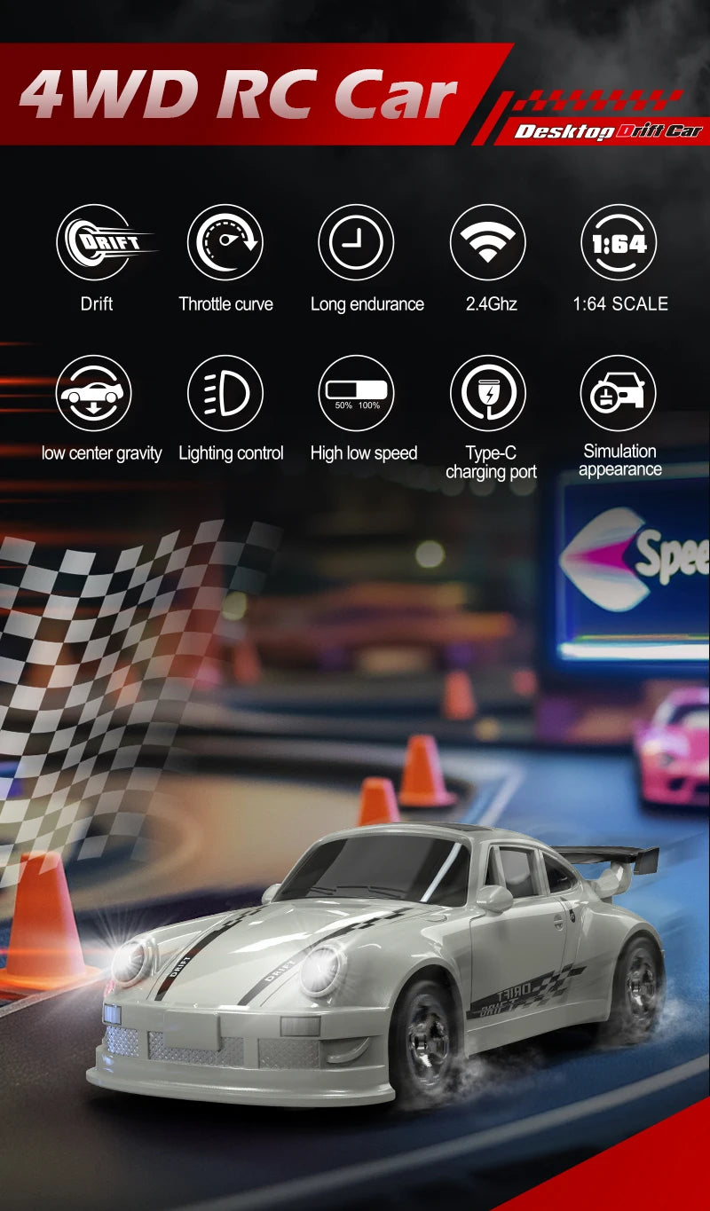 KF20 1:64 Drift RC Car 2025 – Coche RC 4WD de Mesa y Competición para Niños
