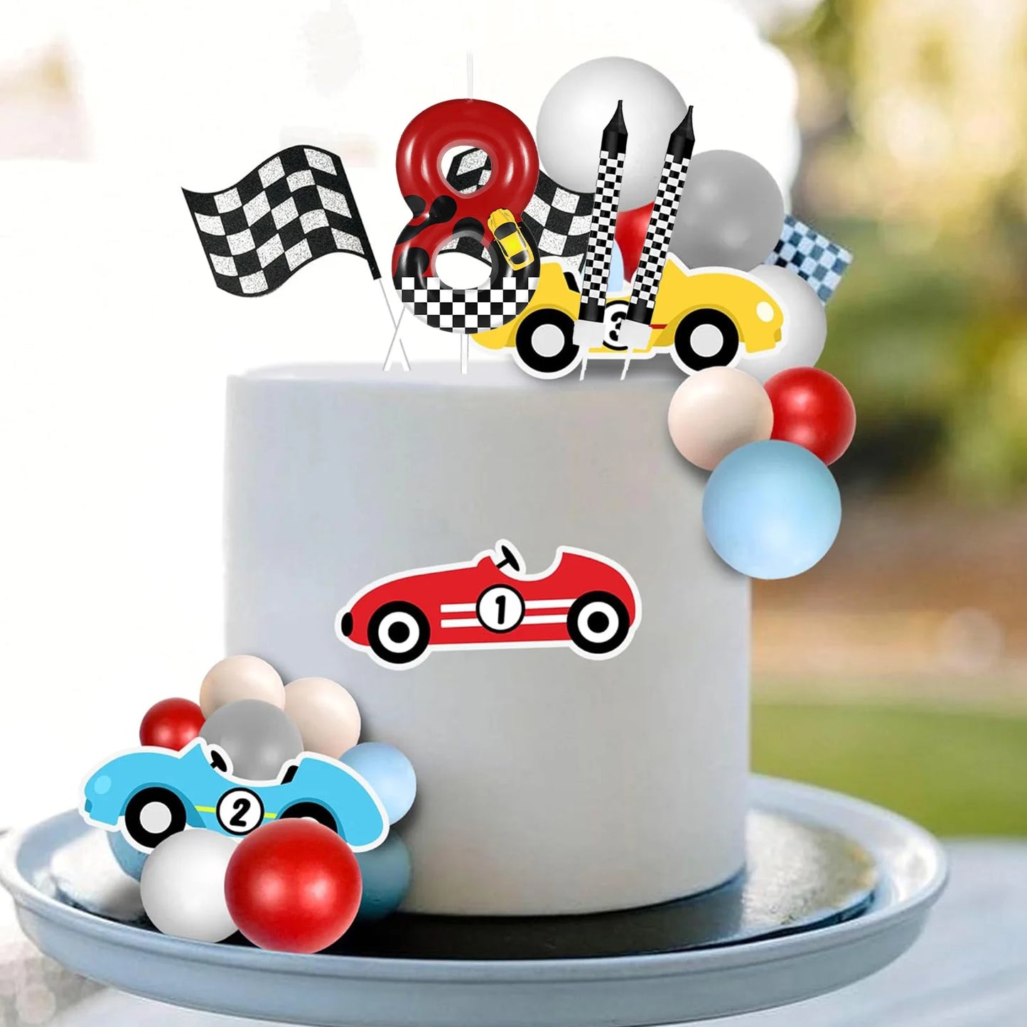 Velas Temáticas de Autos de Carreras para Cumpleaños – Set de 7 Piezas