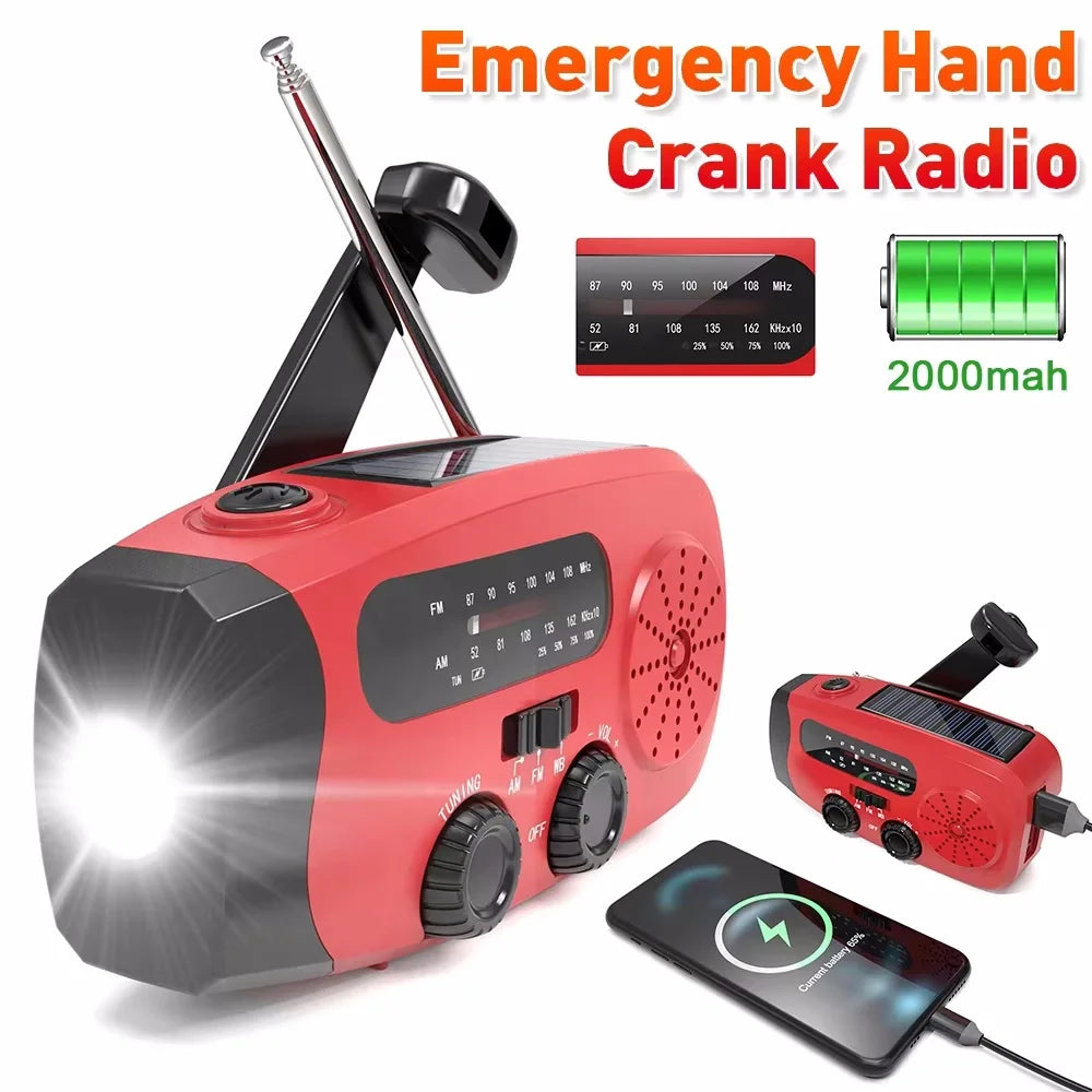 Radio Solar de Emergencia | FM/AM/WB NOAA, Linterna LED y Power Bank 2000mAh