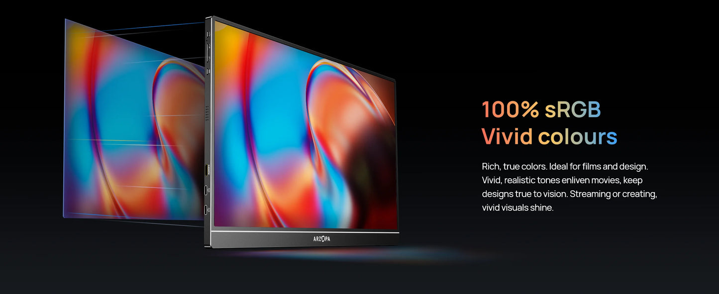 ARZOPA Z1C 16.1" 100% sRGB Portable Monitor FHD 1080P IPS – Monitor Externo para Mac, PC, Xbox, PS5, Switch