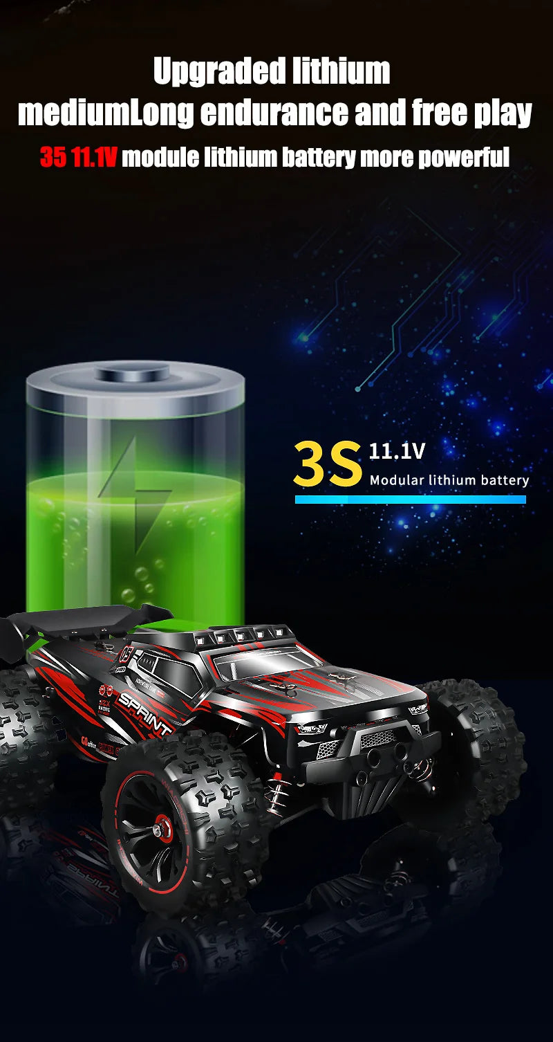RC Car 1:16 4WD – Monster Drift Truck con LED, Alta Velocidad 50/85KM/H para Niños