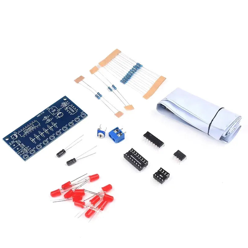 Kit Electrónico DIY NE555 + CD4017 – Luces LED Secuenciales de Flujo para Proyectos Educativos y Electrónica