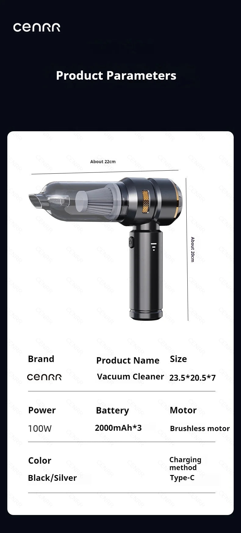 Aspiradora Portátil para Coche CENRR 998000PA — Potente y Sin Cable