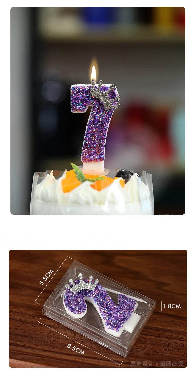 Velas Números Corona Morada – Decoración de Pastel para Cumpleaños y Fiesta