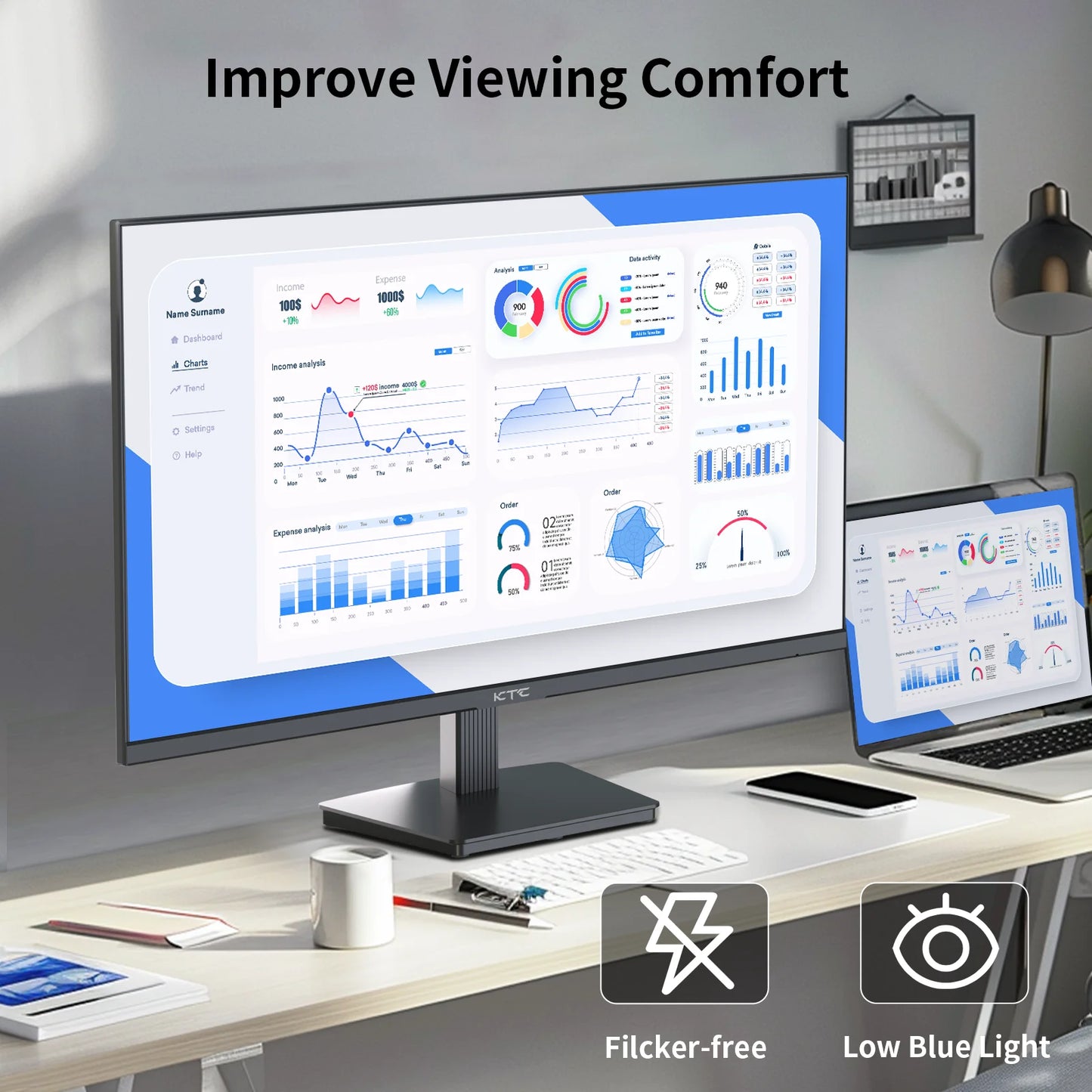 KTC H27T27 27" QHD 100Hz Gaming Monitor – 2560x1440, IPS Fast Panel, 1ms GTG, 99% sRGB, HDR10, FreeSync