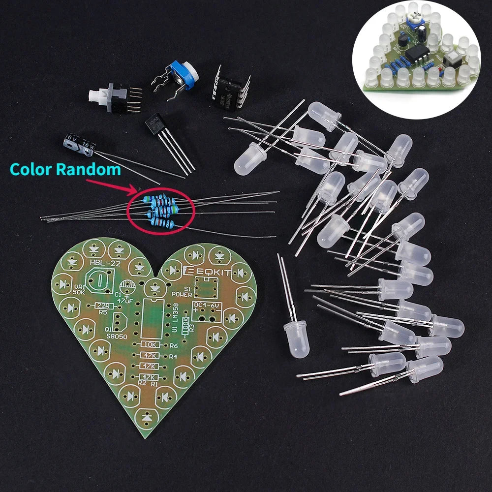 Kit Electrónico DIY Luz LED Corazón – Placa de Práctica con LEDs Blanco, Rojo y Azul