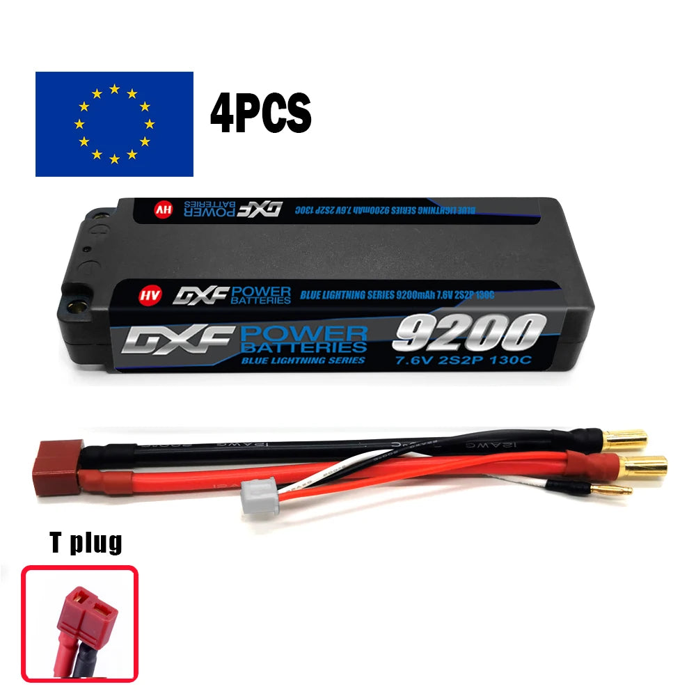 Batería DXF 2S LiPo 7.6V 130C 9200mAh T Plug Hardcase para Coche RC, Buggy, Truggy y Drone