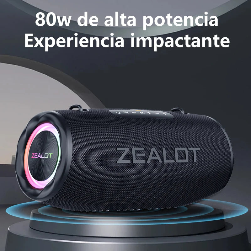 Altavoz Bluetooth Portátil ZEALOT S87 — 80W IPX6 Resistente al Agua con Subwoofer