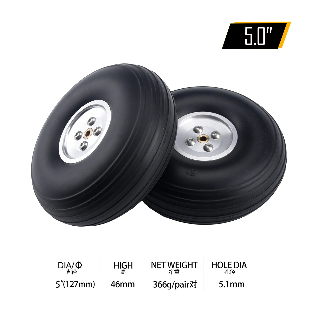 2PCS Ruedas de Avión RC con Núcleo de Aluminio – Neumáticos PU 1" a 5" para Modelos de Aeronaves RC