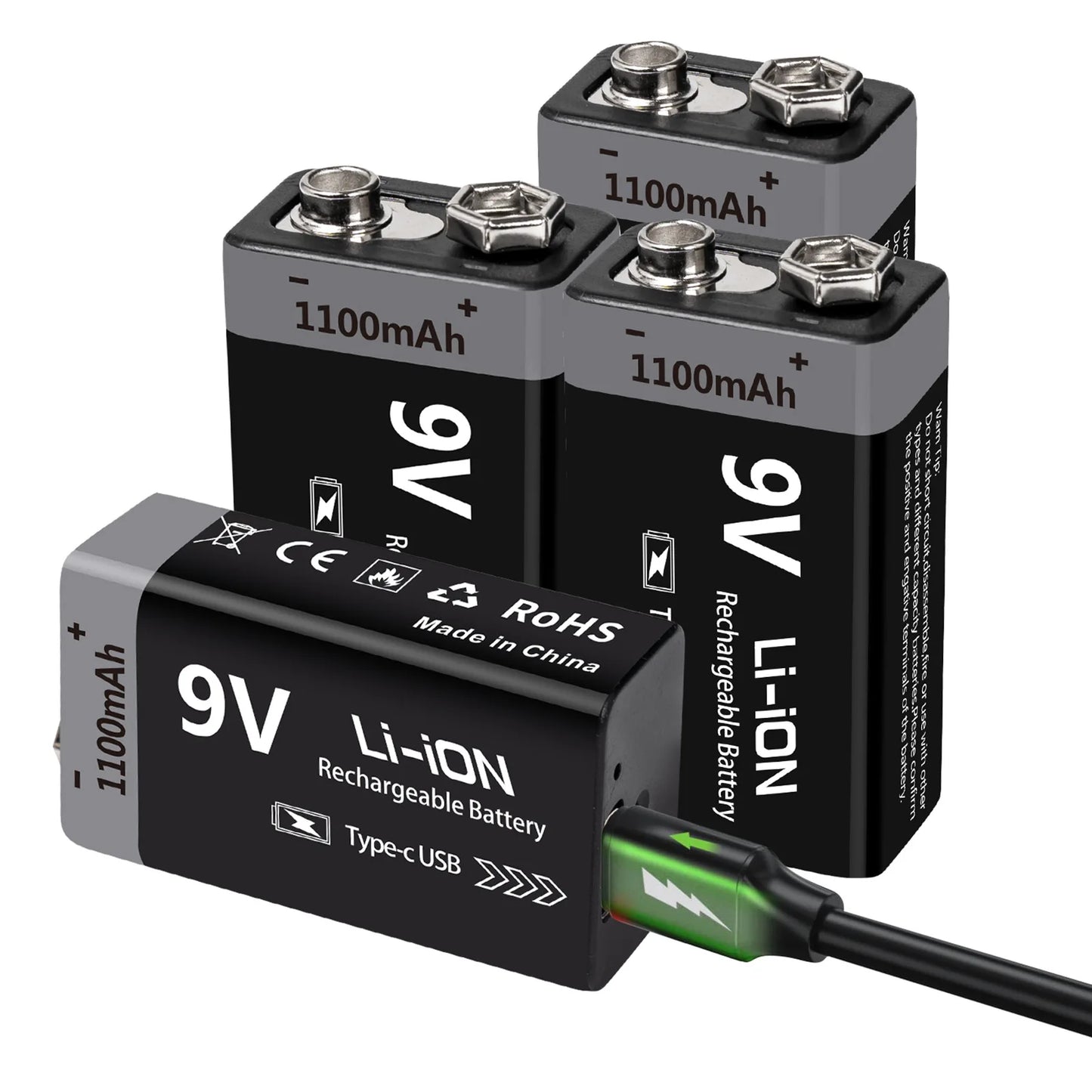 Batería Recargable Kuugro 9V 1100mAh USB Type-C – Li-ion para RC, Multímetro y Juguetes