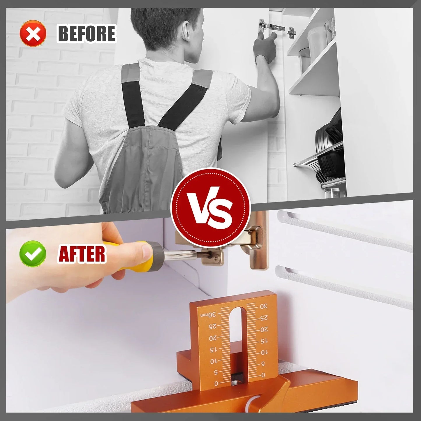 Herramienta de Posicionamiento Rápido 2 en 1 para Instalación de Puertas de Gabinete