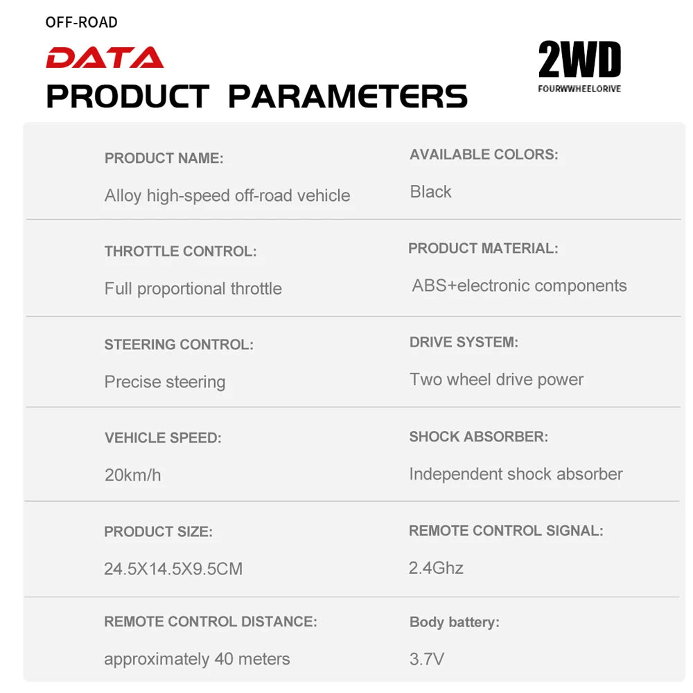 RC Car 1:16 2WD – Coche RC Off-Road con LED, Alta Velocidad 20KM/H para Niños