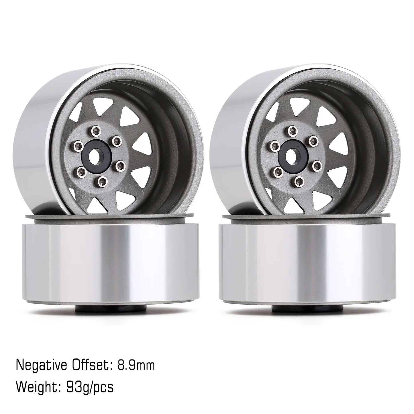 INJORA Rueda Beadlock 1.9" Metal Deep Dish – Offset Negativo 8.9mm para RC Crawler TRX4 y Axial SCX10