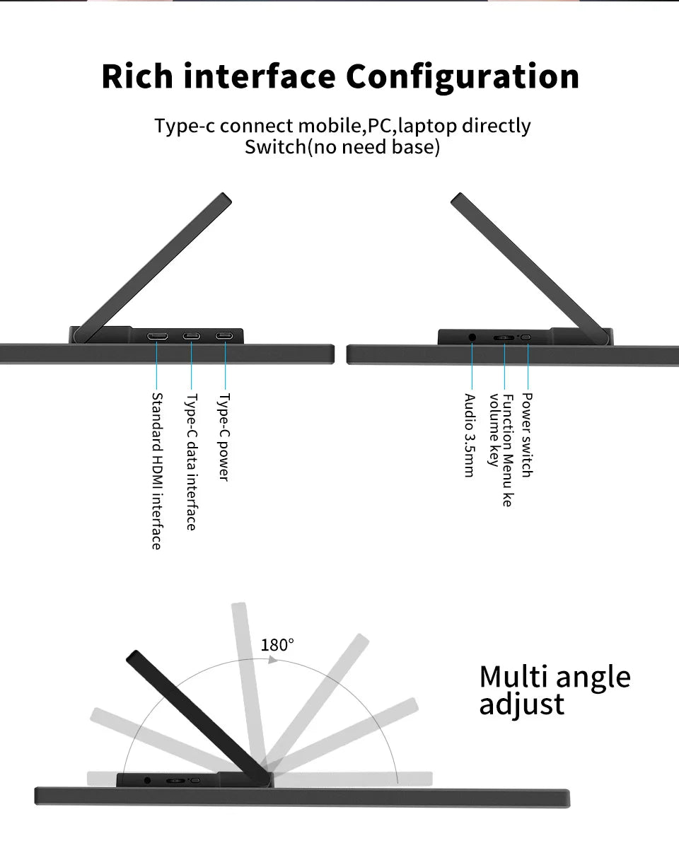 HGFRTEE 18.5" 100Hz Portable Monitor — HDMI/USB-C con Soporte VESA