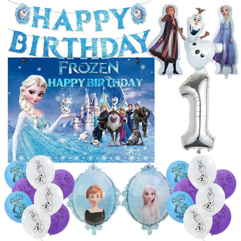 Decoración de Cumpleaños Disney Frozen – Mantel, Globos y Vajilla Azul para Fiesta Infantil