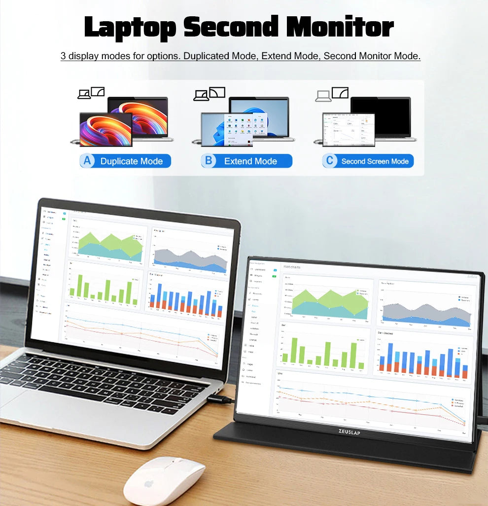 ZEUSLAP 16" 2.5K 144Hz Portable Monitor — 2560×1600, 100% sRGB, 500cd/m², 16:10, para PS4/PS5, Xbox, Switch, Laptop