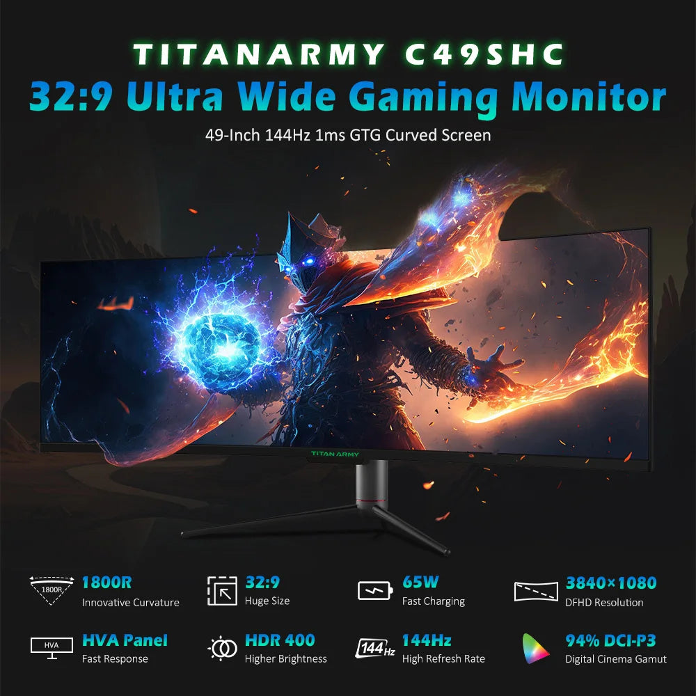 TITAN ARMY C49SHC 49" Gaming Monitor — Curvo 32:9, 144Hz, PIP/PBP