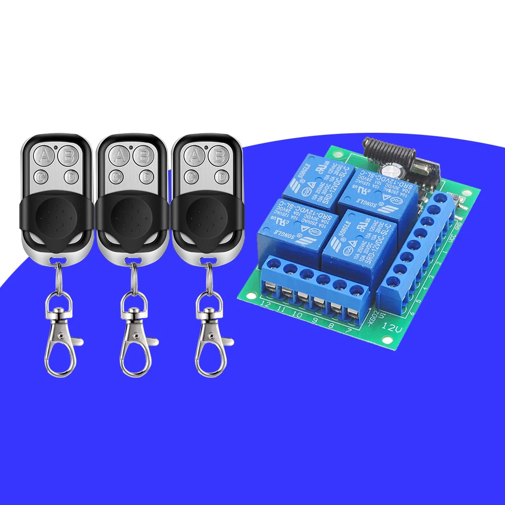 Control Remoto Inalámbrico Universal RF433MHz 12V – Módulo Receptor 4CH