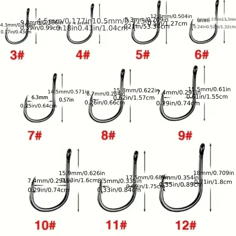 Anzuelos de Pesca 500pcs — Circulares, Barba Afiliada, 3#-12#