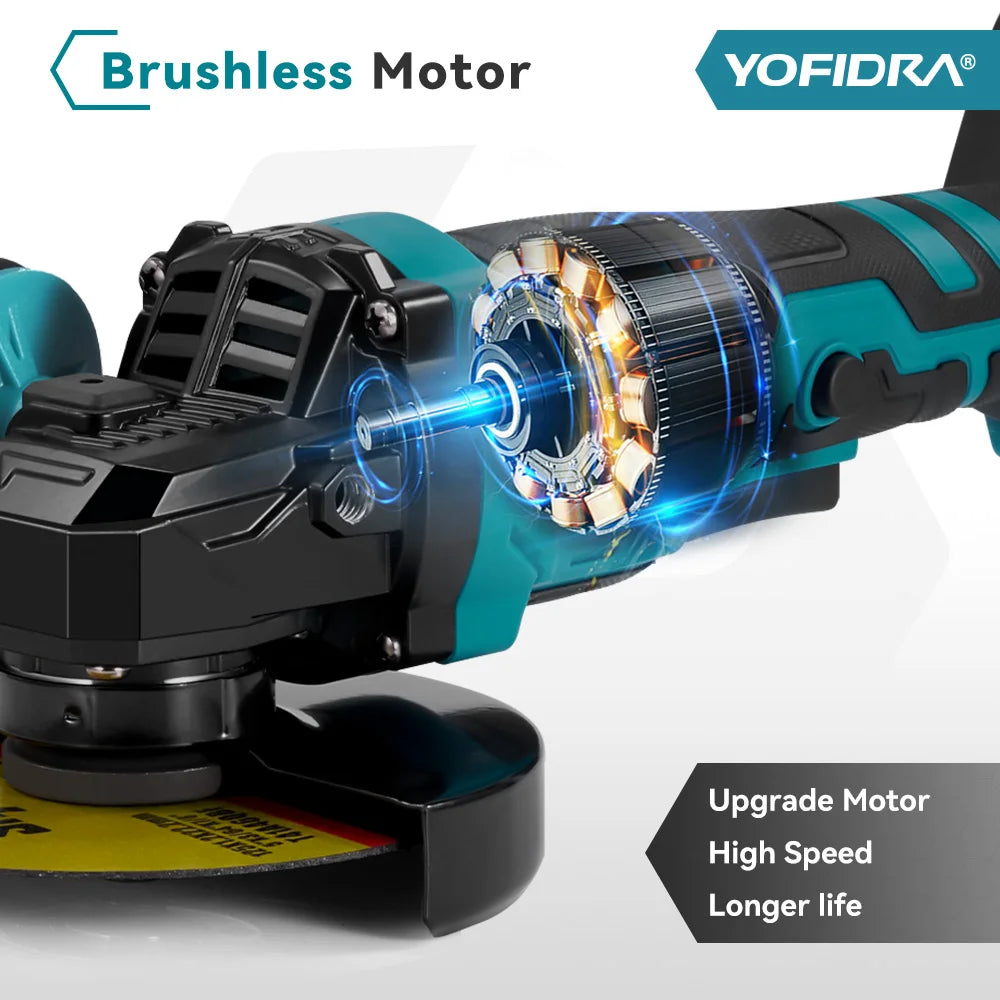 Amoladora Eléctrica 2 en 1 YOFIDRA 125mm – Brushless, 3 Velocidades para Madera y Metal