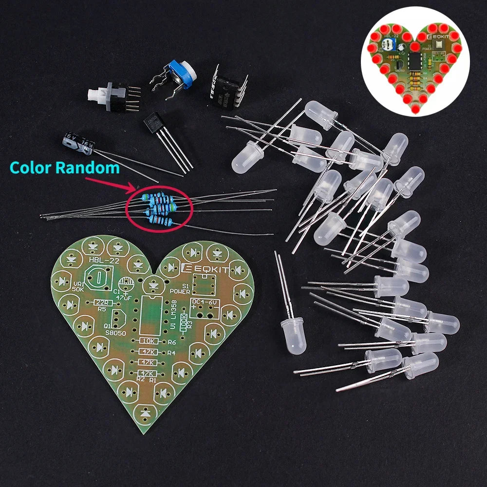 Kit Electrónico DIY Luz LED Corazón – Placa de Práctica con LEDs Blanco, Rojo y Azul