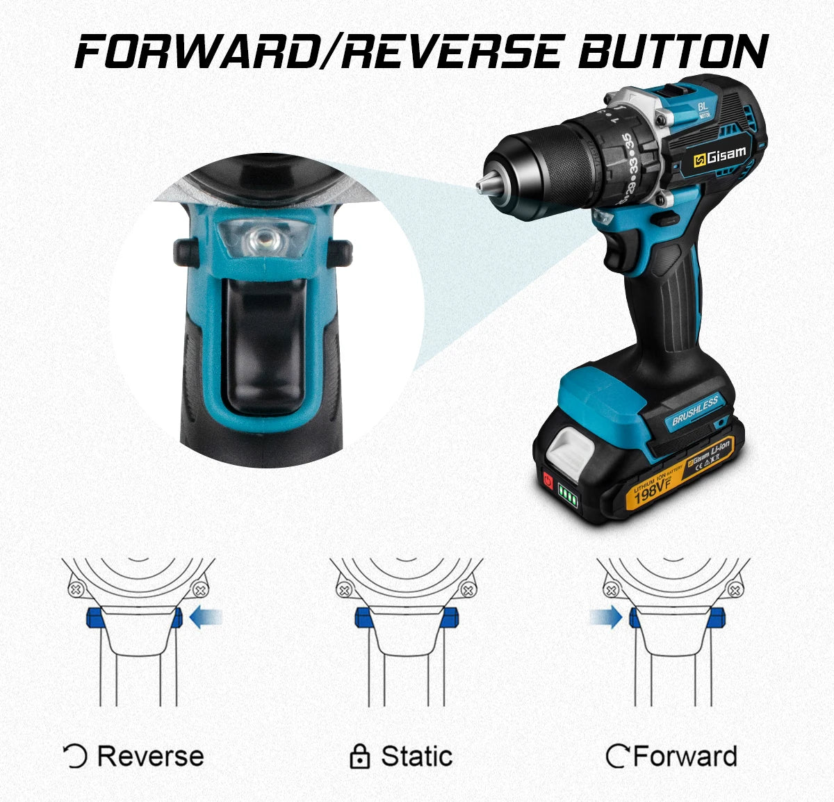 Taladro Atornillador Inalámbrico Gisam 65N.m – 13MM Brushless