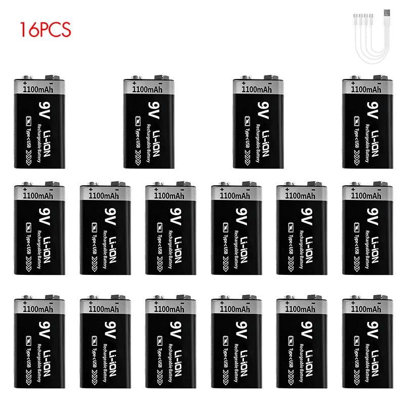 Batería Recargable Kuugro 9V 1100mAh USB Type-C – Li-ion para RC, Multímetro y Juguetes