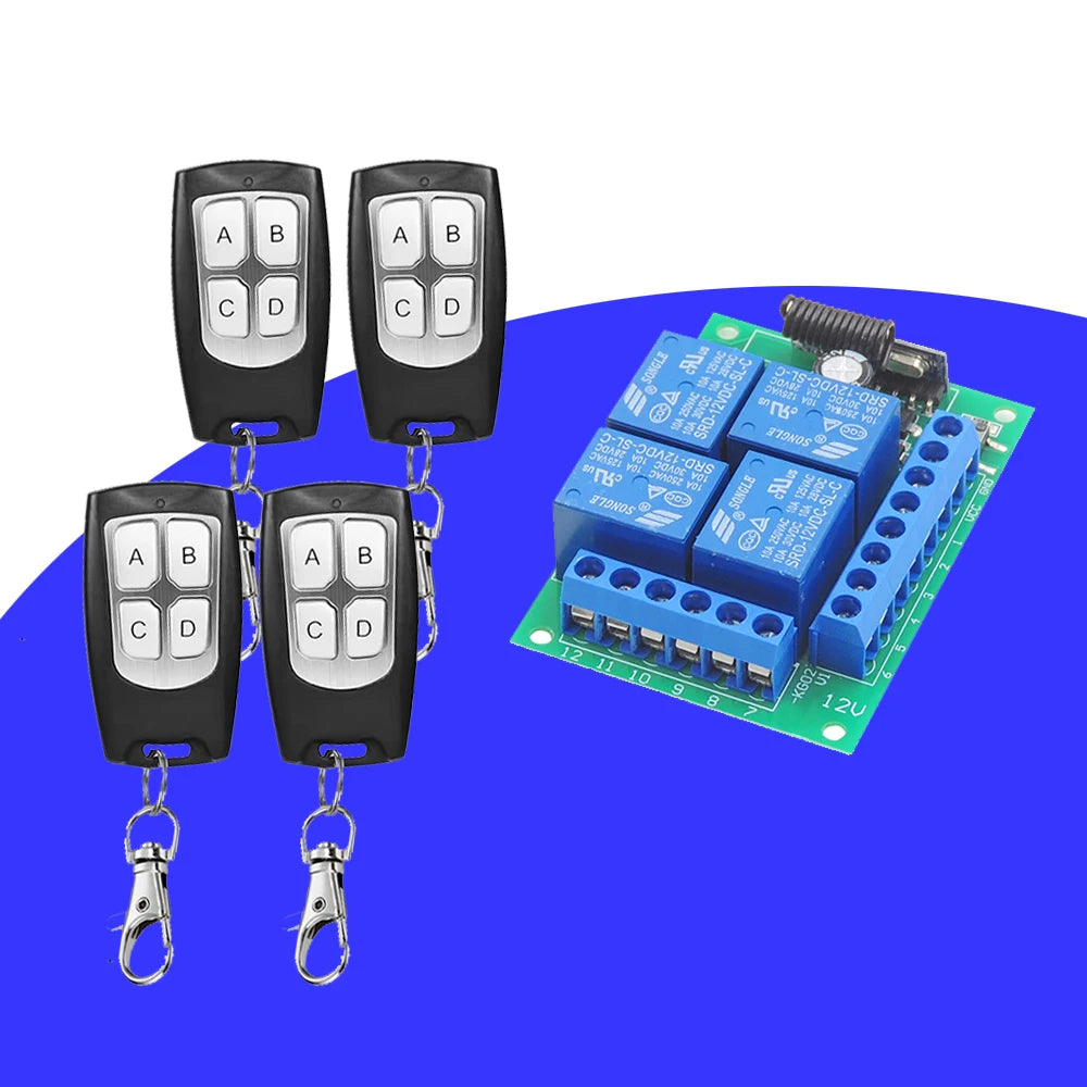 Control Remoto Inalámbrico Universal RF433MHz 12V – Módulo Receptor 4CH