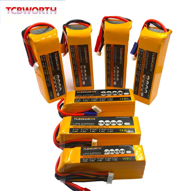 Batería Lipo TCBWORTH RC 2S/3S/4S/6S – 11.1V a 22.2V XT60/T/Deans Plug