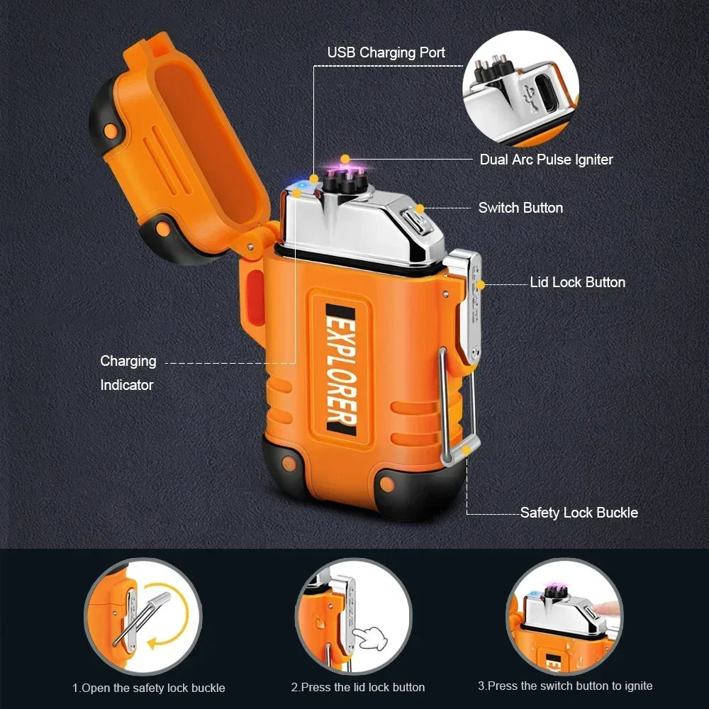 Encendedor Eléctrico de Doble Arco Plasma – Recargable e Impermeable