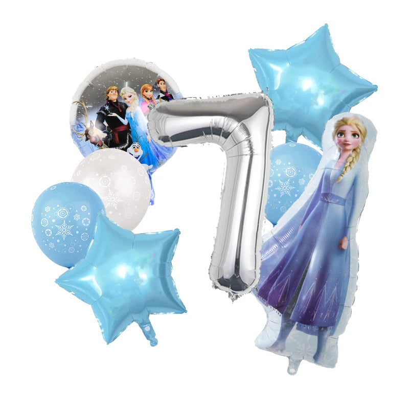 Decoración de Cumpleaños Disney Frozen – Mantel, Globos y Vajilla Azul para Fiesta Infantil